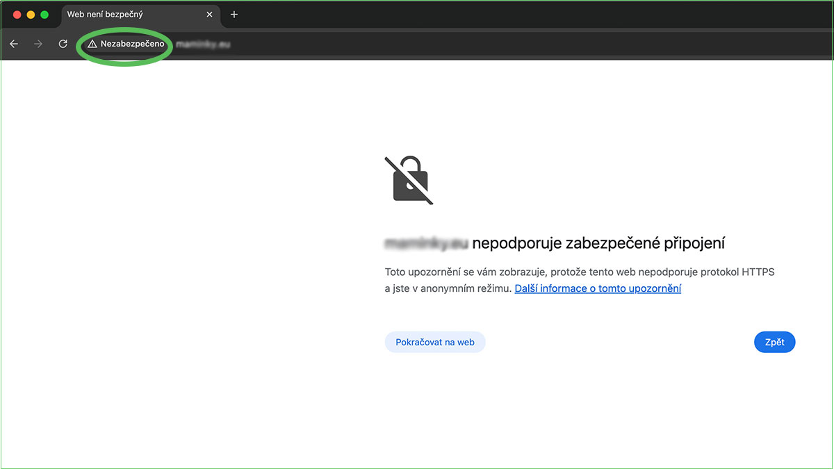 Nezabezpečené připojení - webům bez SSL certifikátů se vyhni, zpětné odkazy z takovýchto nezabezpečených webů nechceme